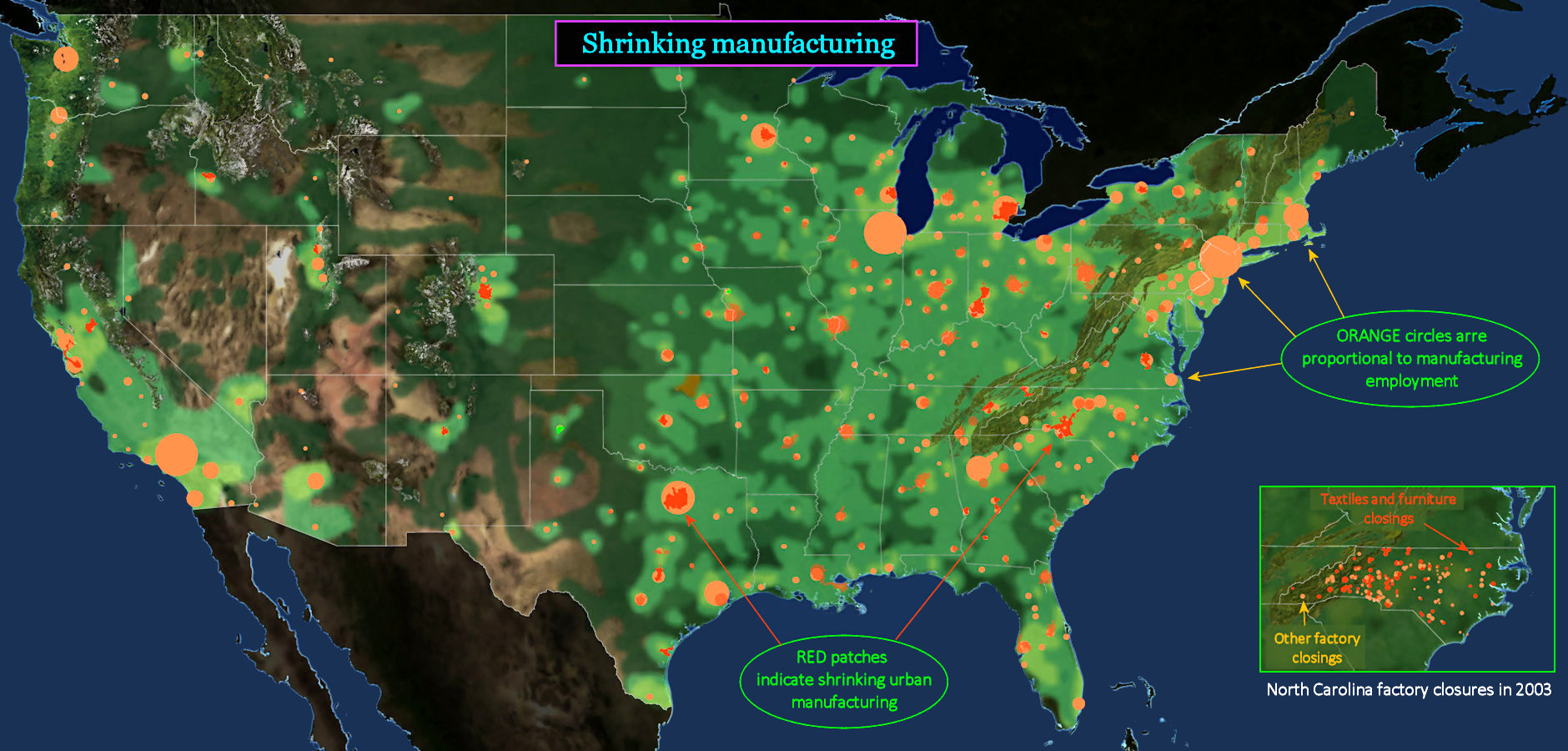 Offshoring, factory closings, 2010 map